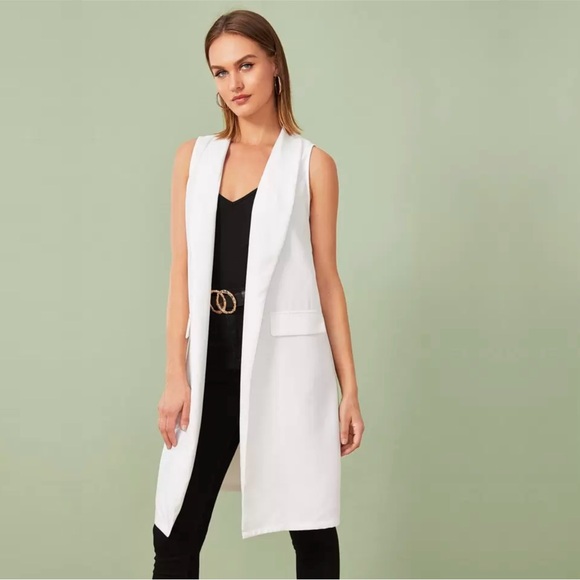 SHEIN Jackets & Blazers - Privé Shawl Collar Longline Vest Blazer
Color: White